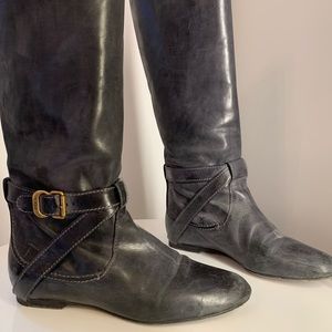 CHLOE NAVY LEATHER KNEE HIGH RIDING BOOTS